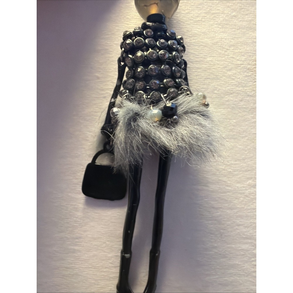 Vintage Y2K Paris black Crystal Mesh real fur skirt Diva Doll  Necklace rare - Picture 3 of 5